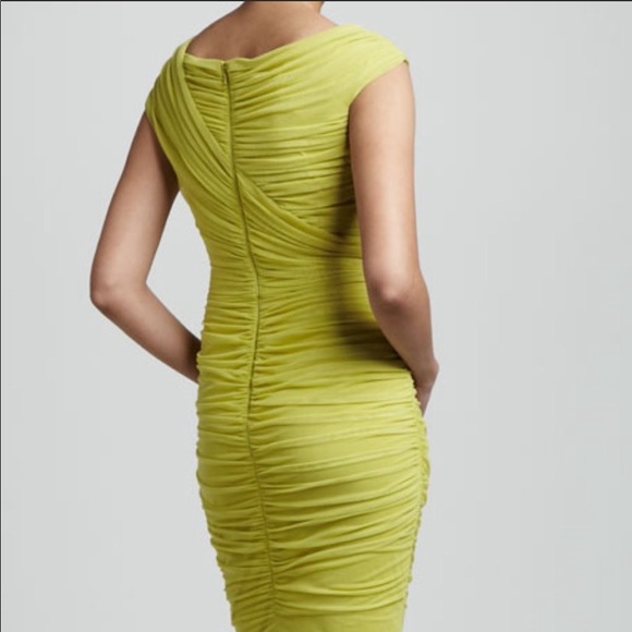 Tadashi Shoji Fern Green Ruched Cocktail Dress Medium Neon Ruched - Picture 6 of 6